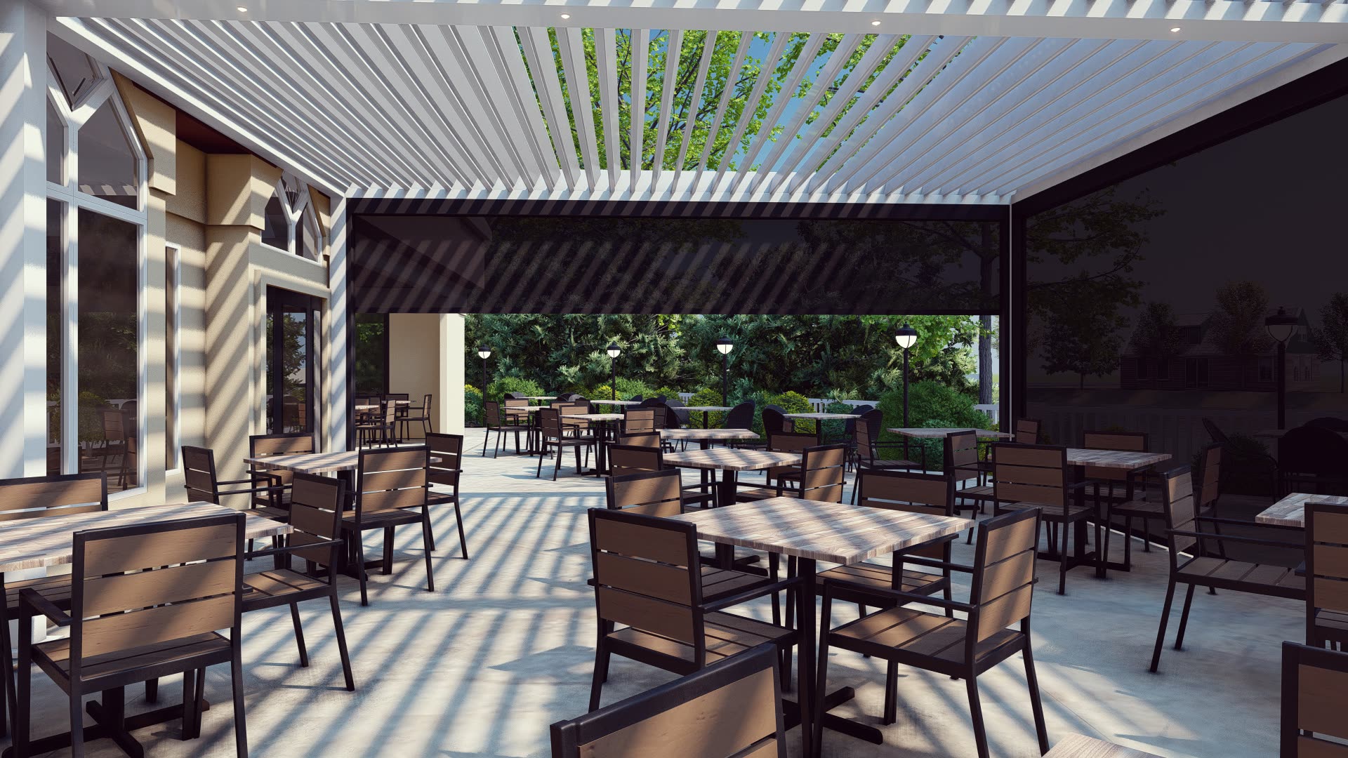 Breslow design rendering of the B2 Bistro Motorized SkyTilt Louvered Roof prior to installation in North Brunswick, NJ